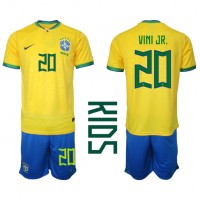 Brasil Vinicius Junior #20 Hjemmedraktsett Barn VM 2022 Kortermet (+ Korte bukser)
